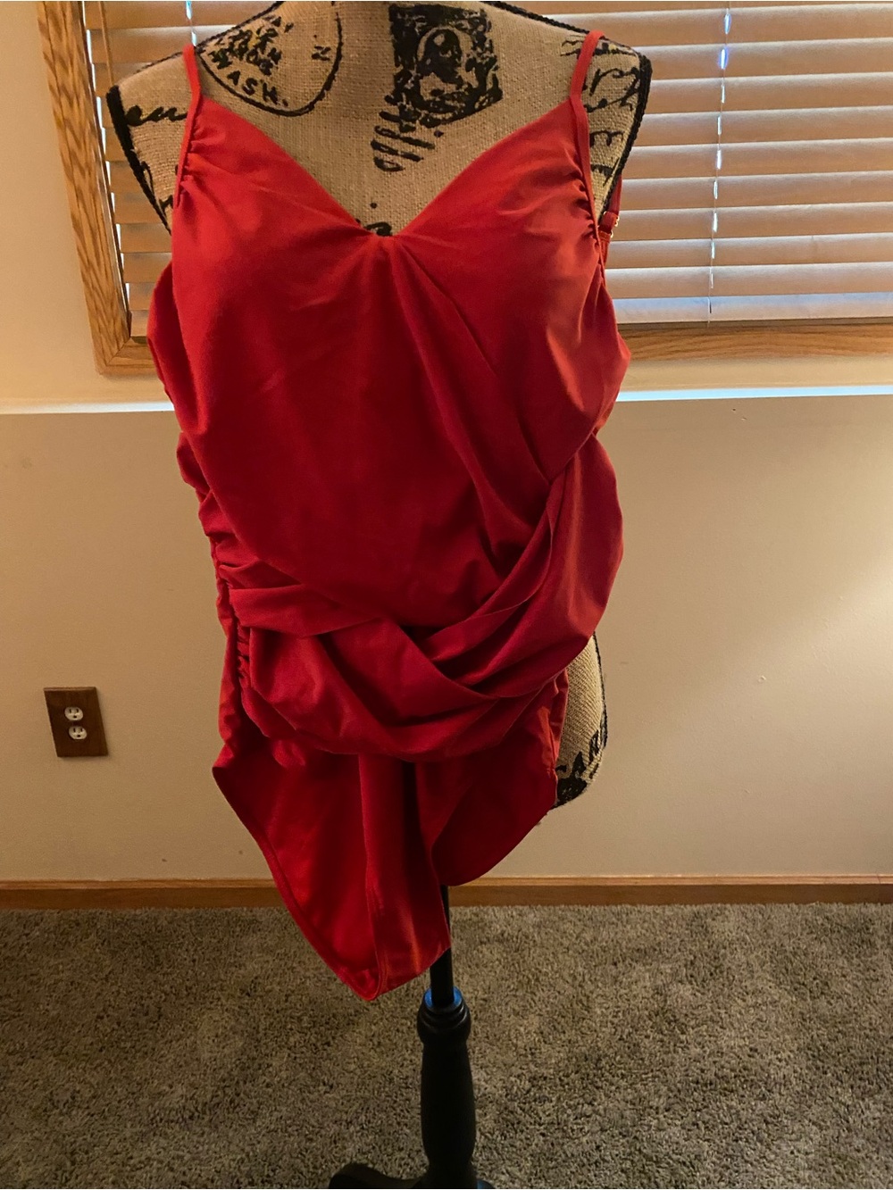 Nicole Miller Red Draped One-Piece Swimsuit